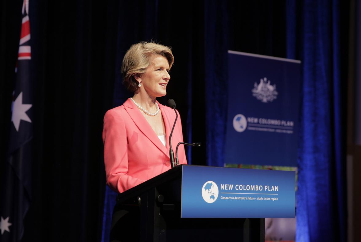 Foreign Minister Julie Bishop delivers a speech at the New Colombo Plan Launch at the Great Hall in Parliament House. 10 December 2013