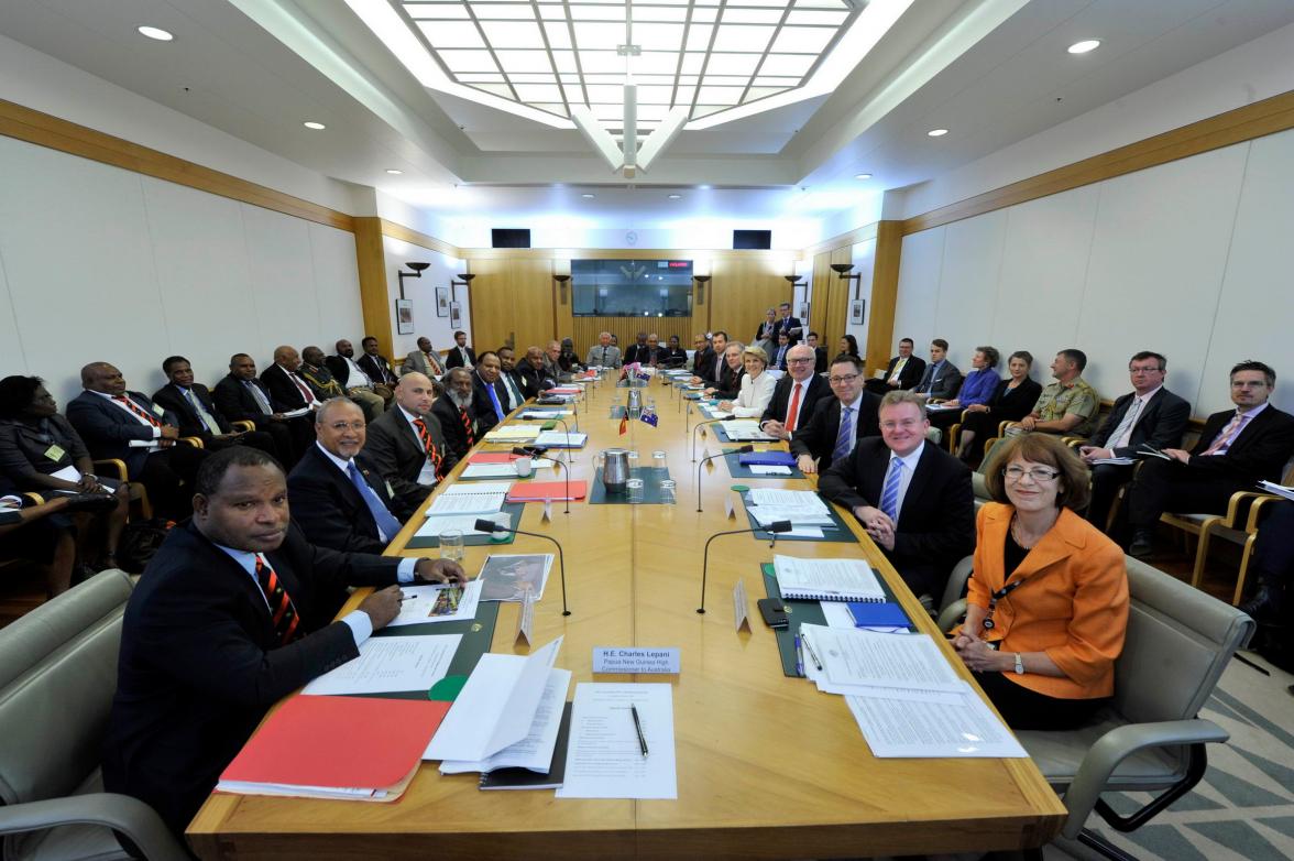 Australian and PNG Ministers and officials at the at the 22nd Papua New Guinea – Australia Ministerial Forum. Parliament House Canberra, 11 December 2013.   Photo: Auspic