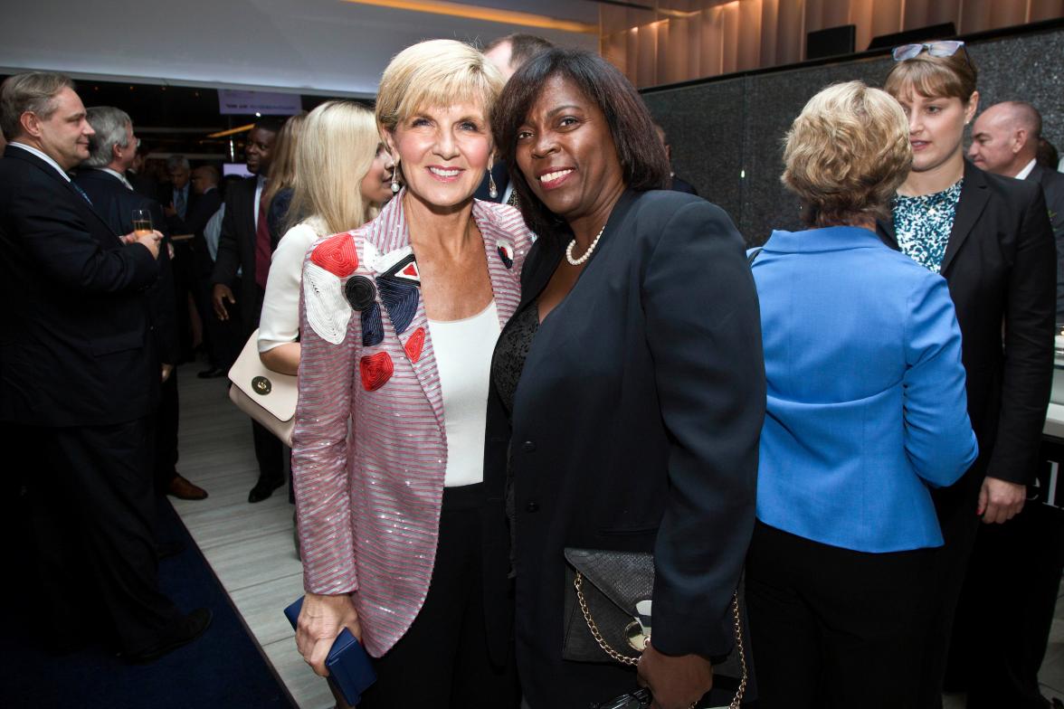 Australian Minister for Foreign Affairs Julie Bshop with Ertharin Cousin, Executive Director of the UN World Food Program at an event in New York, Monday September 19, 2016. photo by Trevor Collens/DFAT