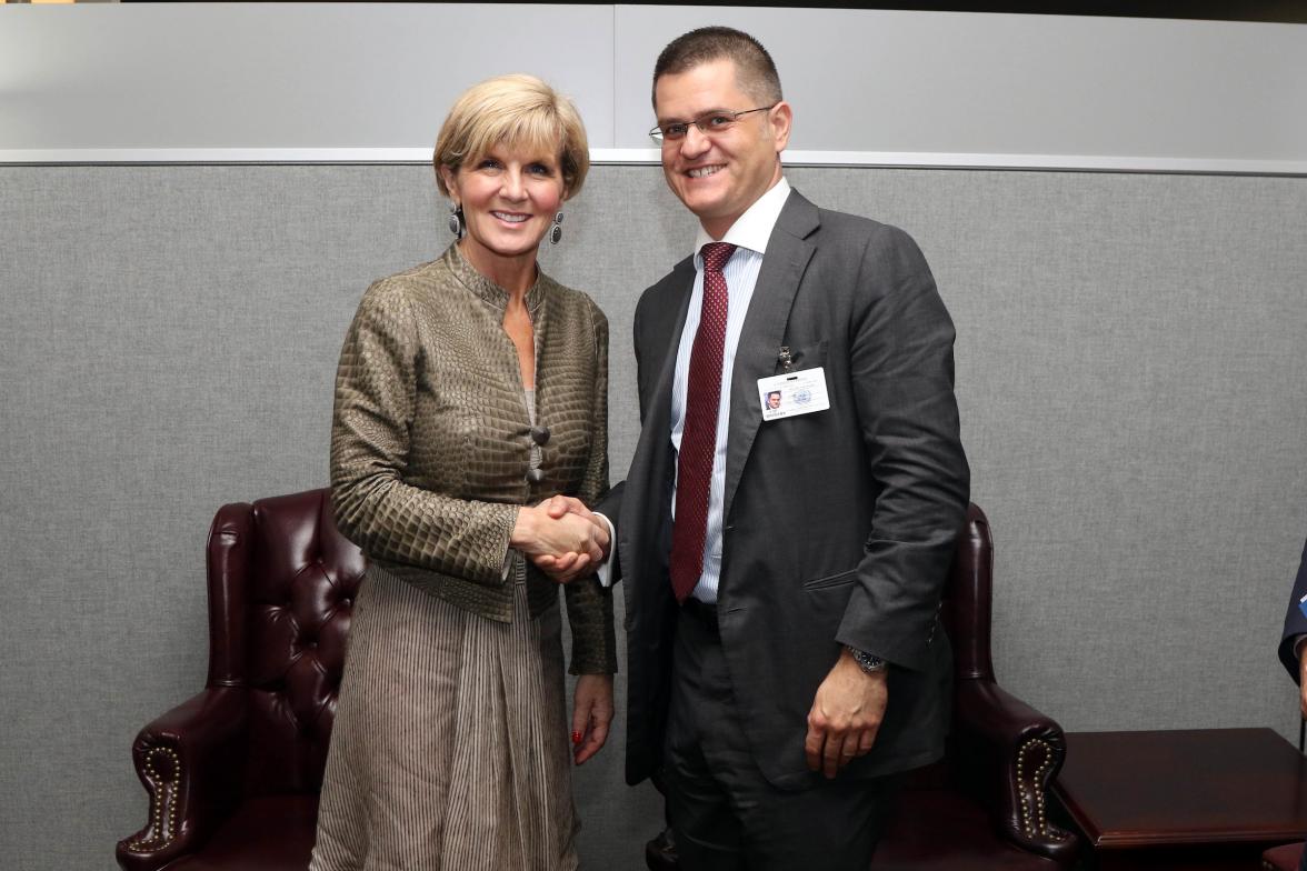 Australian Minister for Foreign Affairs Julie Bshop meeting with Meeting with Mr Jeremic, Former Minister for Foreign Affairs of Serbia, at UN Headquarters in New York, Monday September 19, 2016. photo by Trevor Collens/DFAT