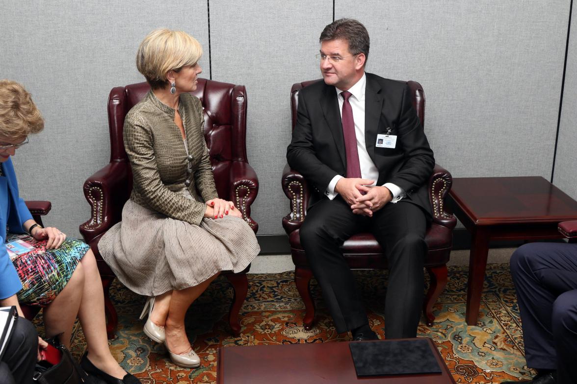 Australian Minister for Foreign Affairs Julie Bshop meeting with Meeting with Mr Lajcák, Minister for Foreign and European Affairs of the Slovak Republic at UN Headquarters in New York, Monday September 19, 2016. photo by Trevor Collens/DFAT