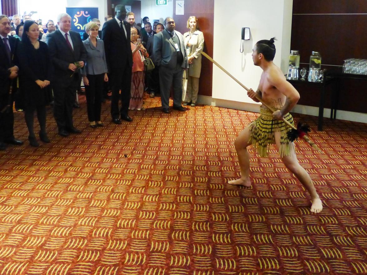 Australia's Foreign Minister Julie Bishop and dignitaries as they enter the Pōwhiri (Welcoming ceremony) of the World Humanitarian Summit Pacific Regional Consultation in Auckland. 30 June 2015.