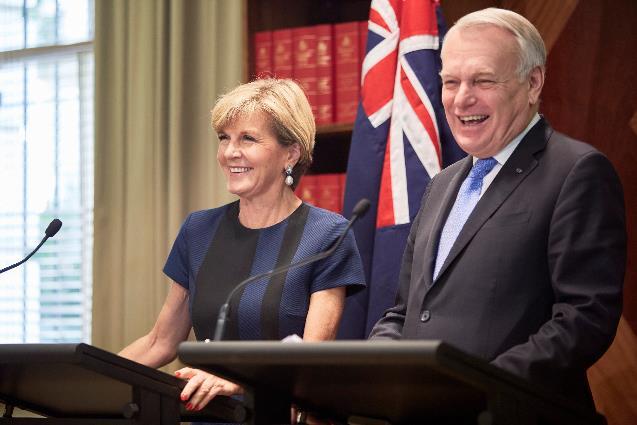 Foreign Minister Julie Bishop and French Foreign Minister HE Jean-Marc Ayrault hold a joint press conference after signing a Joint Statement of Enhanced Strategic Partnership between Australia and France and bilateral discussions in Melbourne, 3 March 201