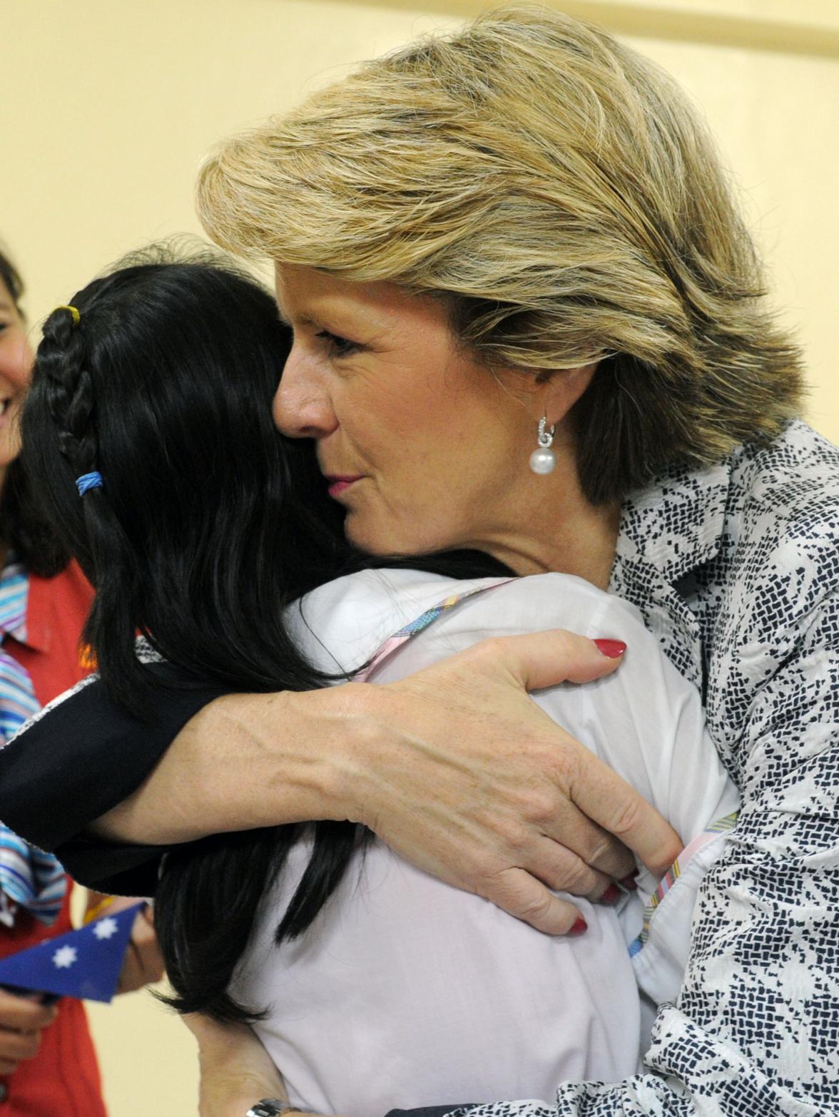 Hon Julie Bishop MP, Minister for Foreign Affairs, spends some time with the students of Neptali Gonzales High School in Mandaluyong City, during the launch of the Basic Education Sector Transformation (BEST) Program on 21 February 2014. Ms Bishop announc