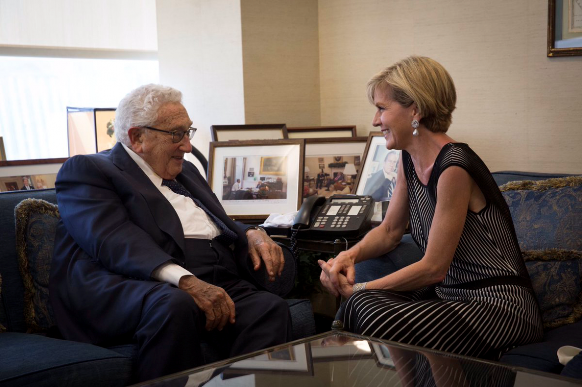 Foreign Minister Julie Bishop meets with former US Secretary of State and Nobel Laureate Henry Kissinger on 17 May 2017. Photo credit: Andrew Kelly