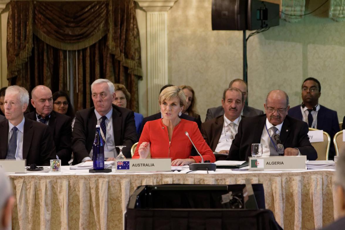 Australian Minister for Foreign Affairs Julie Bishop during the Global Counter-Terrorism Forum (GCTF) Ministerial Meeting in New York, Wednesday September 21, 2016. photo by Trevor Collens/DFAT