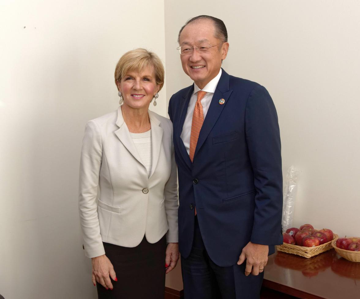 Australian Minister for Foreign Affairs Julie Bishop in a bilateral Meeting with Dr Jim Yong Kim, President, World Bank Group in New York,Thursday September 22, 2016. photo by Trevor Collens/DFAT