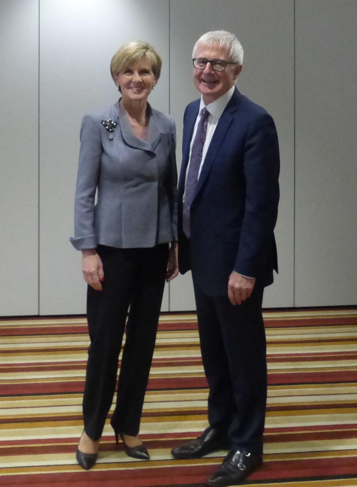 Australia's Foreign Minister Julie Bishop meets New Zealand's Minister for Trade Tim Groser in Auckland. 30 June 2015.