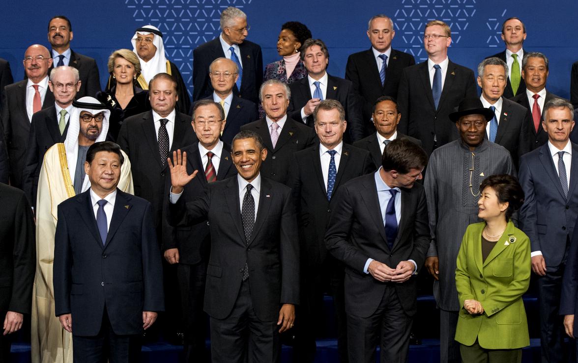 Close up section of official leaders’ photograph, Nuclear Security Summit, The Hague, 25 March 2014.