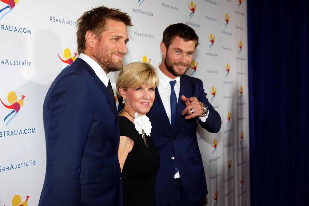 Foreign Minister Julie Bishop attends the Tourism Australia coastal and aquatic campaign launch in New York City with actor Chris Hemsworth.   Photo by Trevor Collens/DFAT