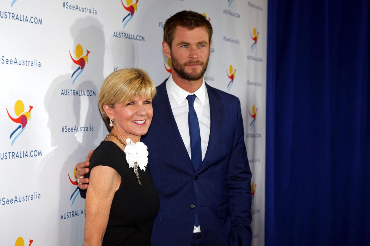 Foreign Minister Julie Bishop attends the Tourism Australia coastal and aquatic campaign launch in New York City with actor Chris Hemsworth.   Photo by Trevor Collens/DFAT