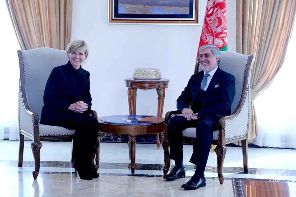 Foreign Minister Bishop meets with Government CEO Dr Abdullah Abdullah at Sapedar Palace. Kabul, 26 January 2015.