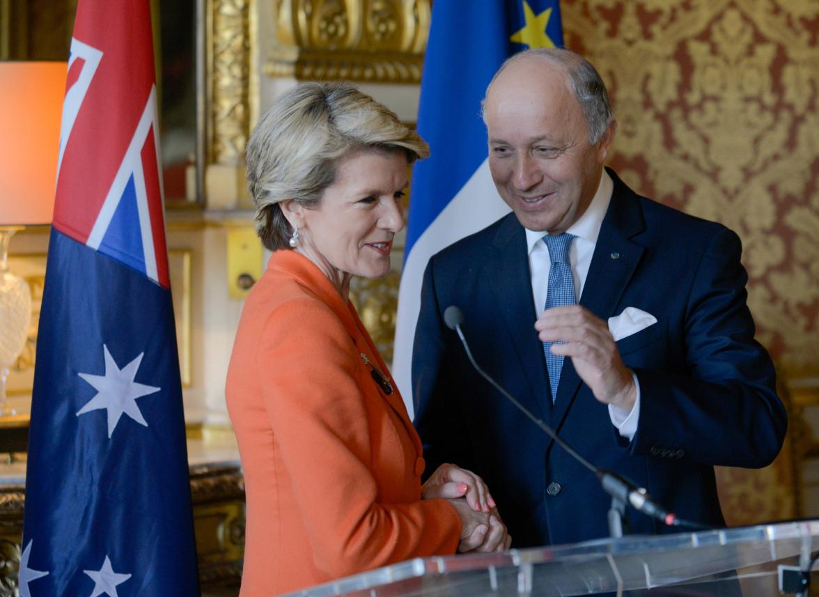 Meeting between Minister Bishop and French Foreign Minister Fabius in Paris ahead of ANZAC Day. 23 April 2014.