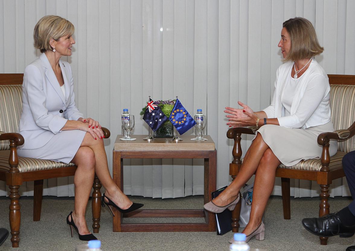 Foreign Minister Julie Bishop meeting European Union High Representative and Vice President Federica Mogherini in Manila on 7 August 2017.