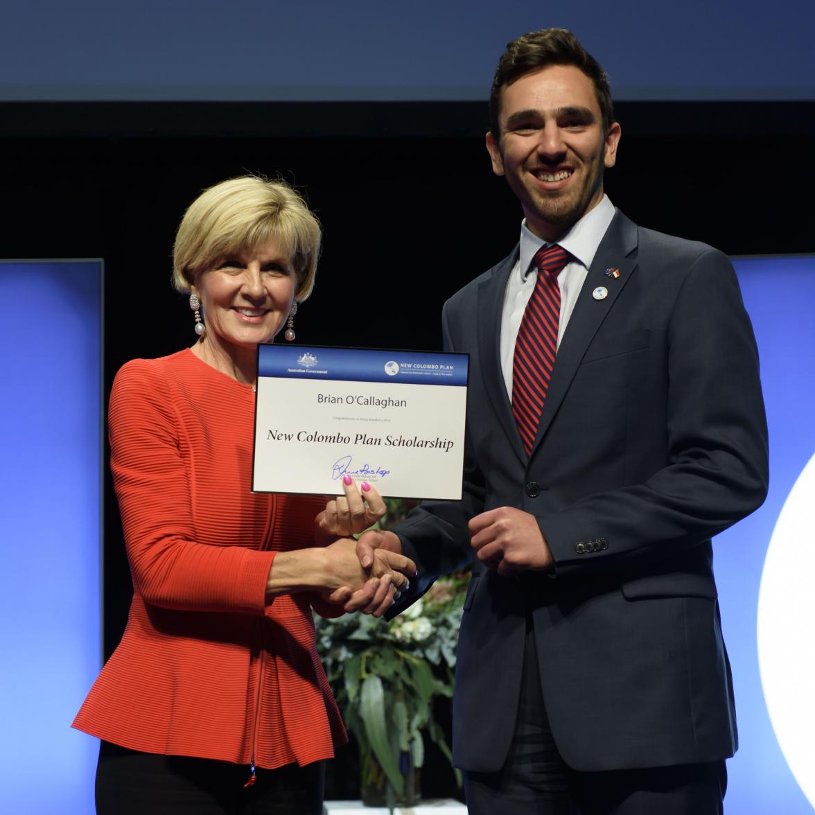 Foreign Minister Julie Bishop with Brian O'Callaghan, 2018  Singapore Scholar, the University of Sydney