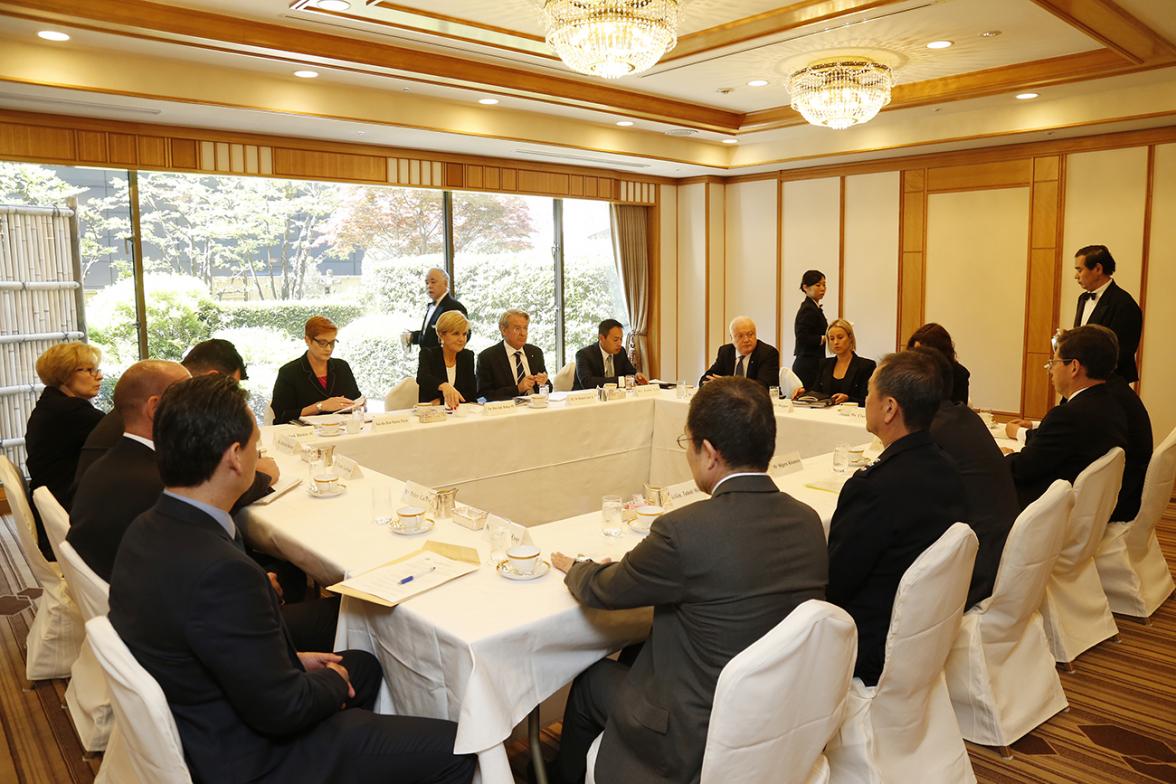 Foreign Minister Julie Bishop with Defence Minister Marise Payne meets with Japanese security officials in Tokyo on 20 April 2017.  Photo Credit: DFAT/Ken Shimizu