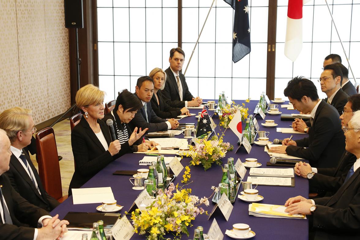 Foreign Minister Julie Bishop meets with Mr Fumio Kishida, Minister for Foreign Affairs in Tokyo on 20 April 2017. Photo Credit: DFAT/Ken Shimizu