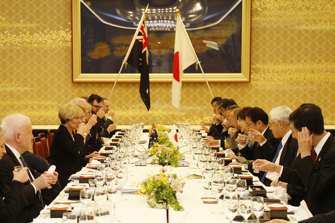 Foreign Minister Julie Bishop and Defence Minister Marise Payne with Foreign Minister Fumio Kishida and Defence Minister Tomomi Inada at the Australia-Japan Foreign and Defence Ministers' Meeting (2+2) in Tokyo on 20 April 2017. Photo Credit: DFAT/Ken Shi