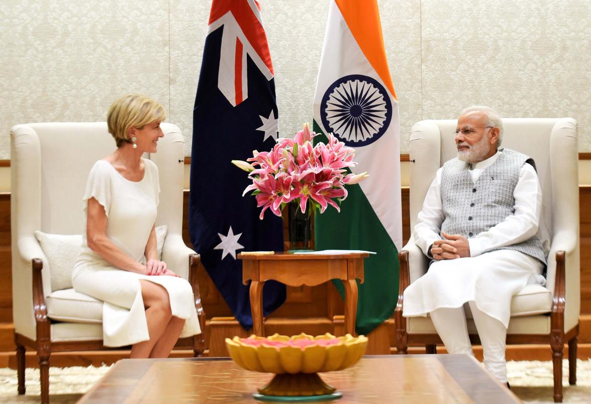 Foreign Minister Julie Bishop discussing growing trade, education and defence links with India’s Prime Minister Narendra Modi, Delhi, 18 July 2017.