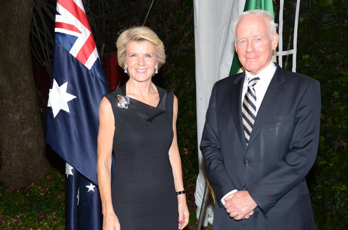 The Minister for Foreign Affairs, The Hon Julie Bishop MP, and Australia's Ambassador to Mexico, Tim George, during a reception at Australia's official residence in Mexico City. 14 April 2014.