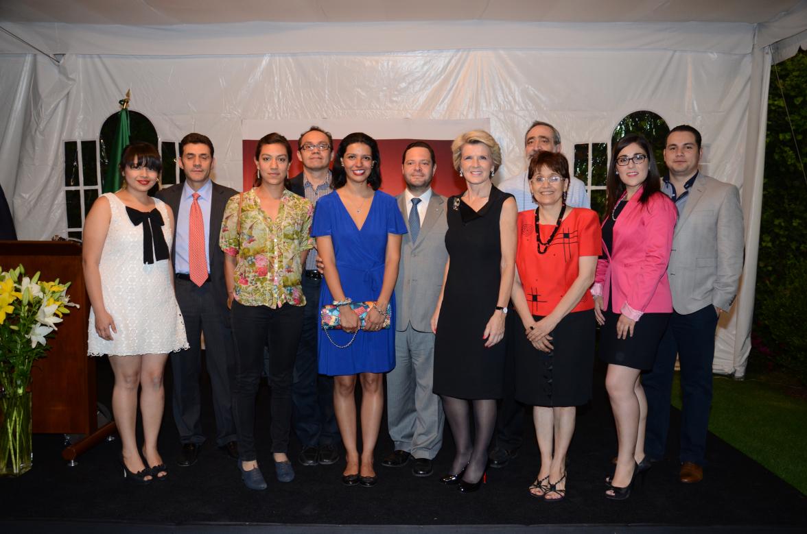 The Minister for Foreign Affairs, The Hon Julie Bishop MP, with representatives of recipient organisations of the Australian Government's Direct Aid Program, during a reception at the official residence in Mexico City. 14Aapril 2014.