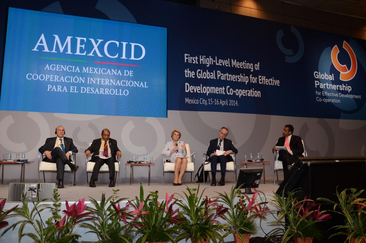 Minister for Foreign Affairs of Australia, The Hon Julie Bishop MP during a plenary session of the First High-Level Meeting of the Global Partnership for Development Cooperation in Mexico City. 15 April 2014.