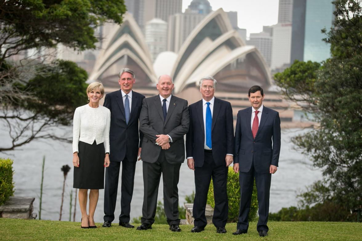 AUKMIN Ministers and Governor-General Peter Cosgrove at Admiralty House ahead of AUKMIN meetings. 2 February 2015.