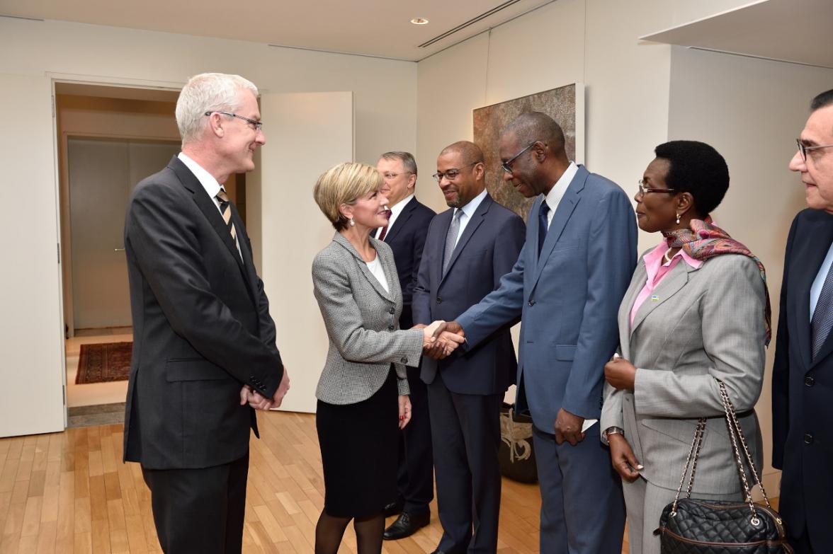 Foreign Minister Julie Bishop with Australian Ambassador to Japan, Mr Bruce Miller, meeting Ambassador of Mauritania, Mr Yahya Ngam, at Ambassador Miller’s residence.