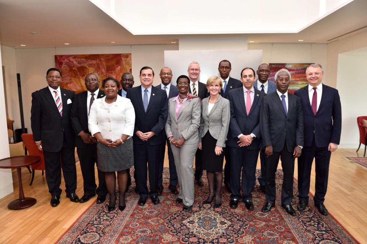 Foreign Minister Julie Bishop and Australian Ambassador to Japan, Mr Bruce Miller, meet with Non-resident Accredited Ambassadors in Tokyo at Ambassador Miller’s residence.