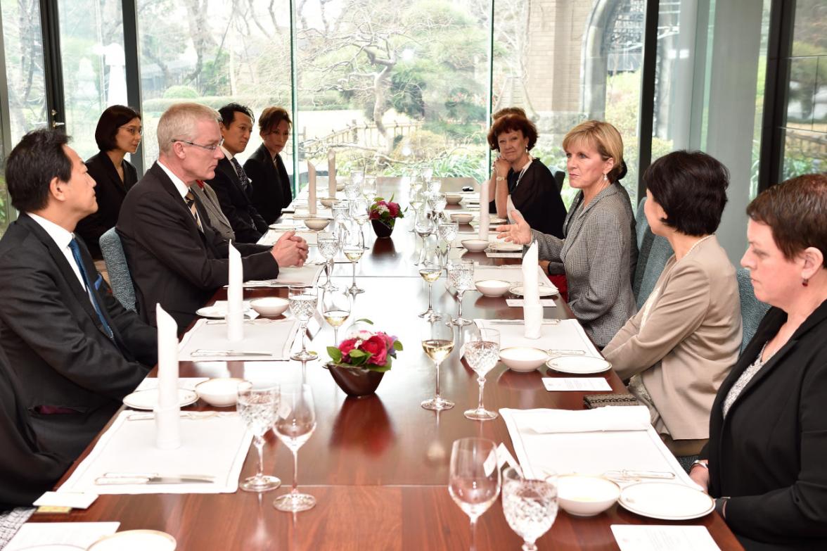 Foreign Minister Julie Bishop speaks at the ‘Women in Leadership’ lunch at Ambassador Miller’s residence.