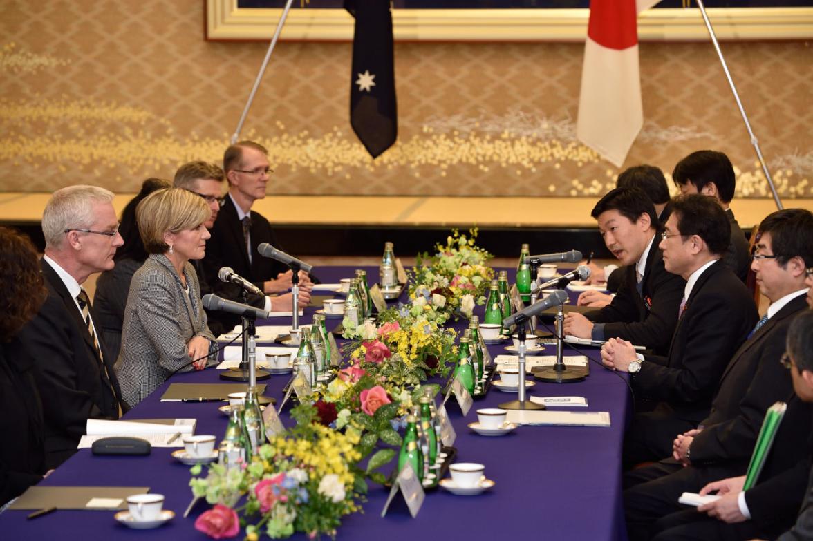 Foreign Minister Julip Bishop at the Bilateral Meeting with Japanese Foreign Minister, Mr Fumio Kishida, at Iikura Guest House.