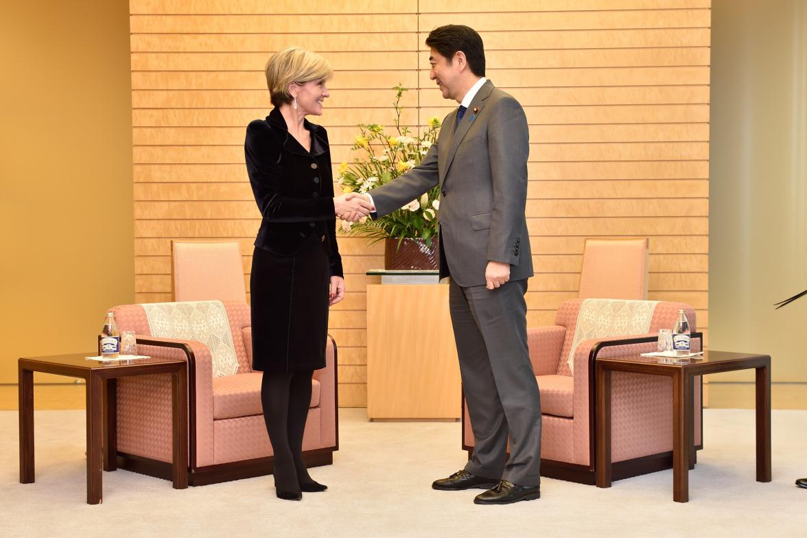 Foreign Minister Julie Bishop with Japanese Prime Minister, Mr Shinzo Abe, at the Prime Minister’s Official Residence.