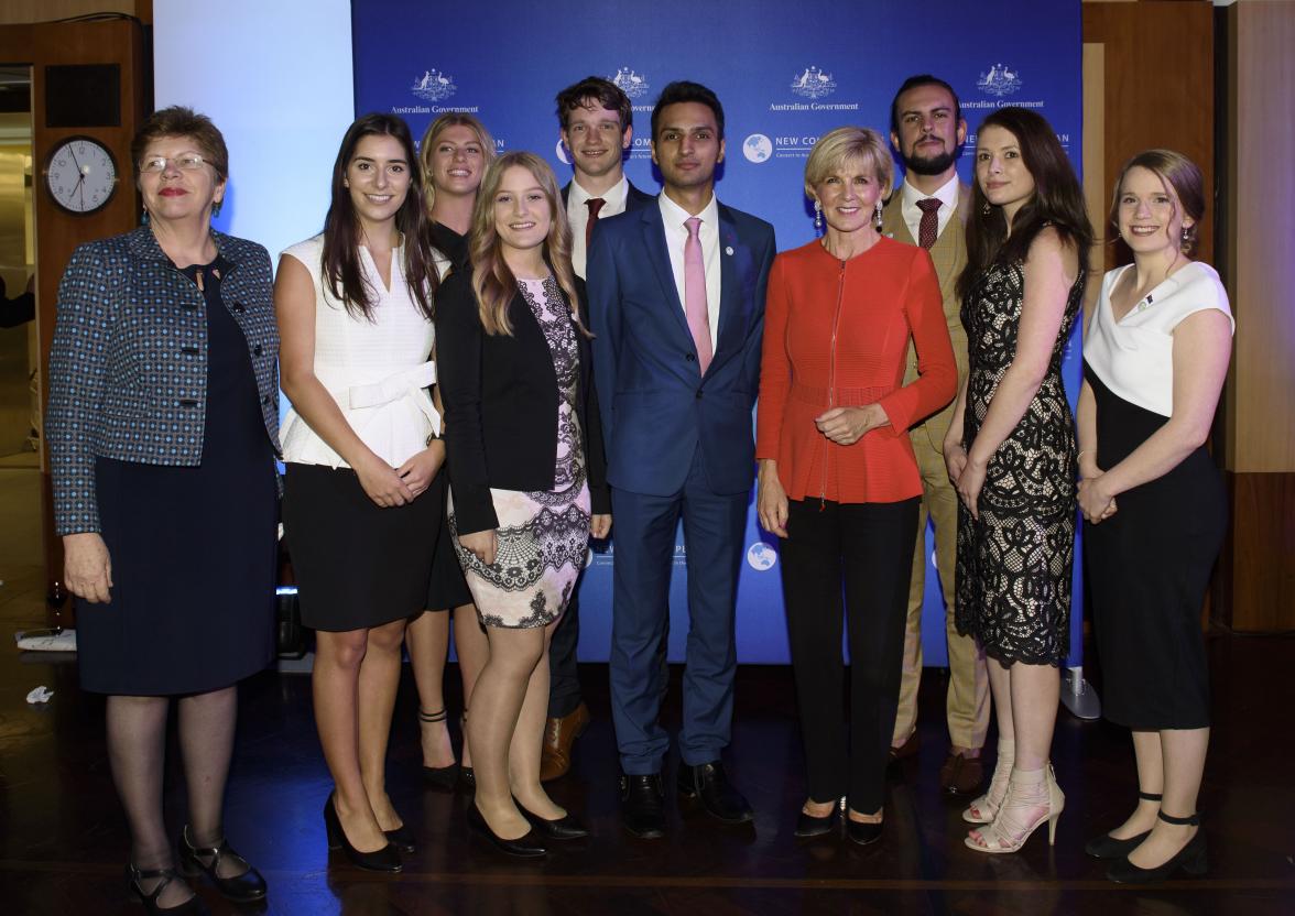 Foreign Minister Julie Bishop with scholars from Deakin University and Professor Beverley Oliver, Deputy Vice-Chancellor (far left)