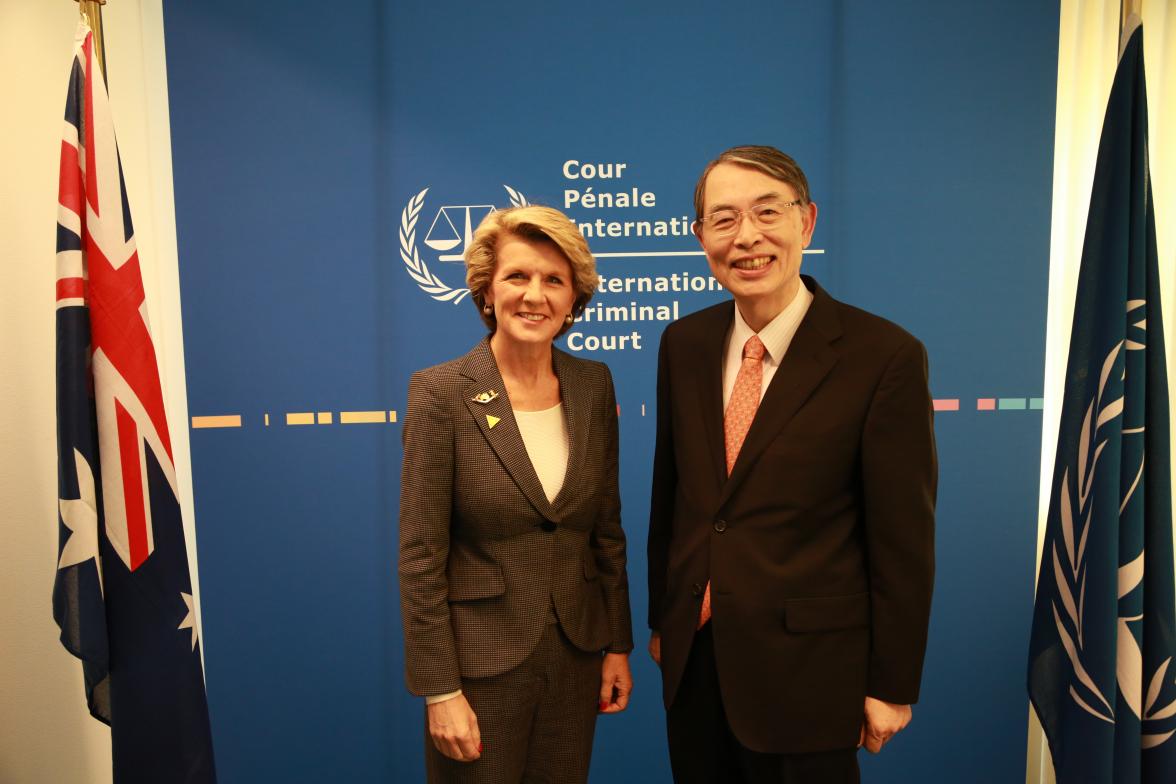 Hon Julie Bishop and Judge Sang-Hyun Song, President of the International Criminal Court, The Hague, 24 March 2014