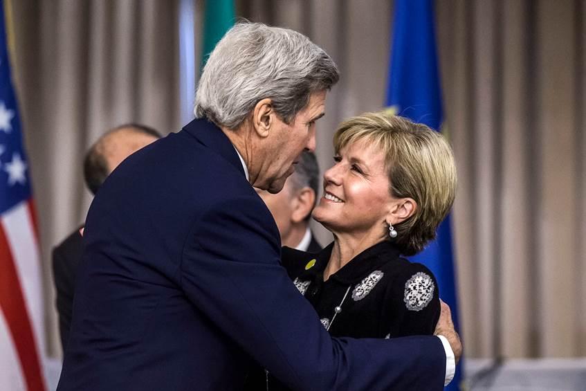 Minister for Foreign Affairs, the Hon. Julie Bishop MP, meets US Secretary of State John Kerry at the Ministerial Meeting of the Small Group of the Global Coalition to Counter Daesh at the Italian Ministry of Foreign Affairs, Rome, 2 February 2016.