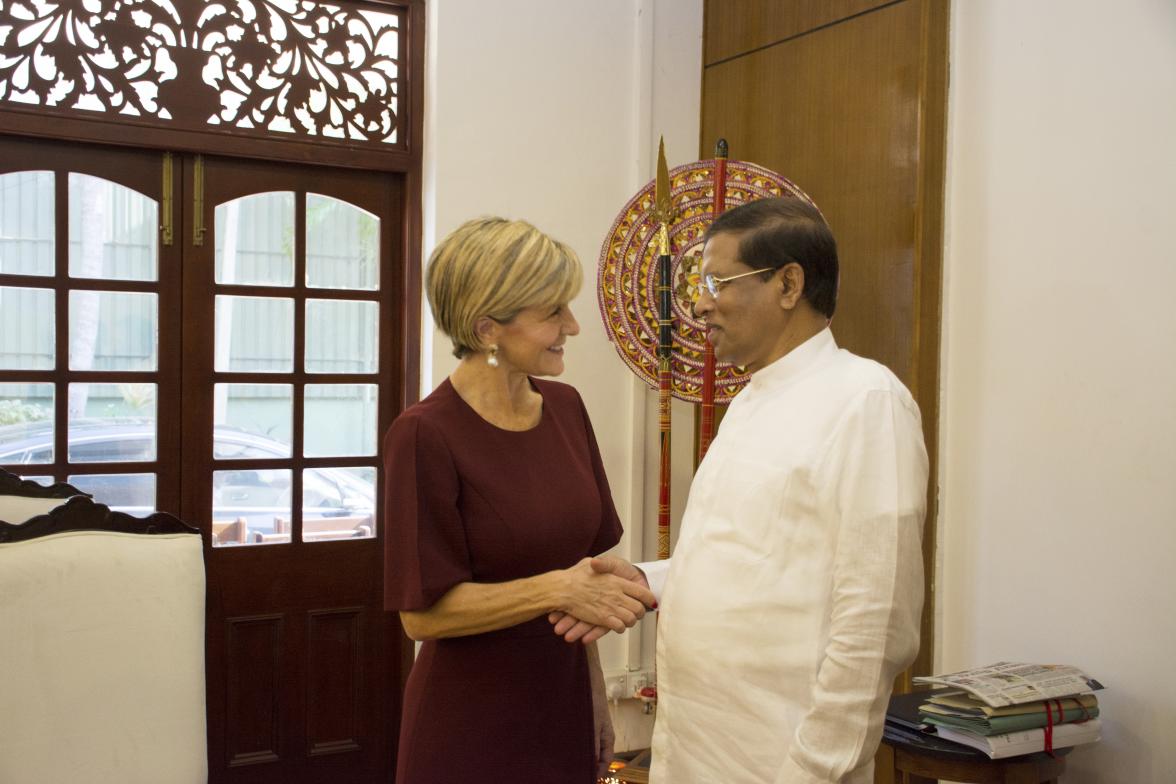 Foreign Minister Julie Bishop meeting with HE President Maithripala Sirisena, President of Sri Lanka, at his Residence in Colombo on 20 July 2017.