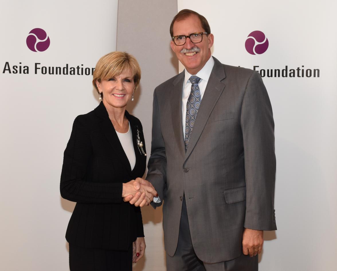 Foreign Minister Julie Bishop meets with David Arnold, President, The Asia Foundation in San Francisco on 9 October 2015.