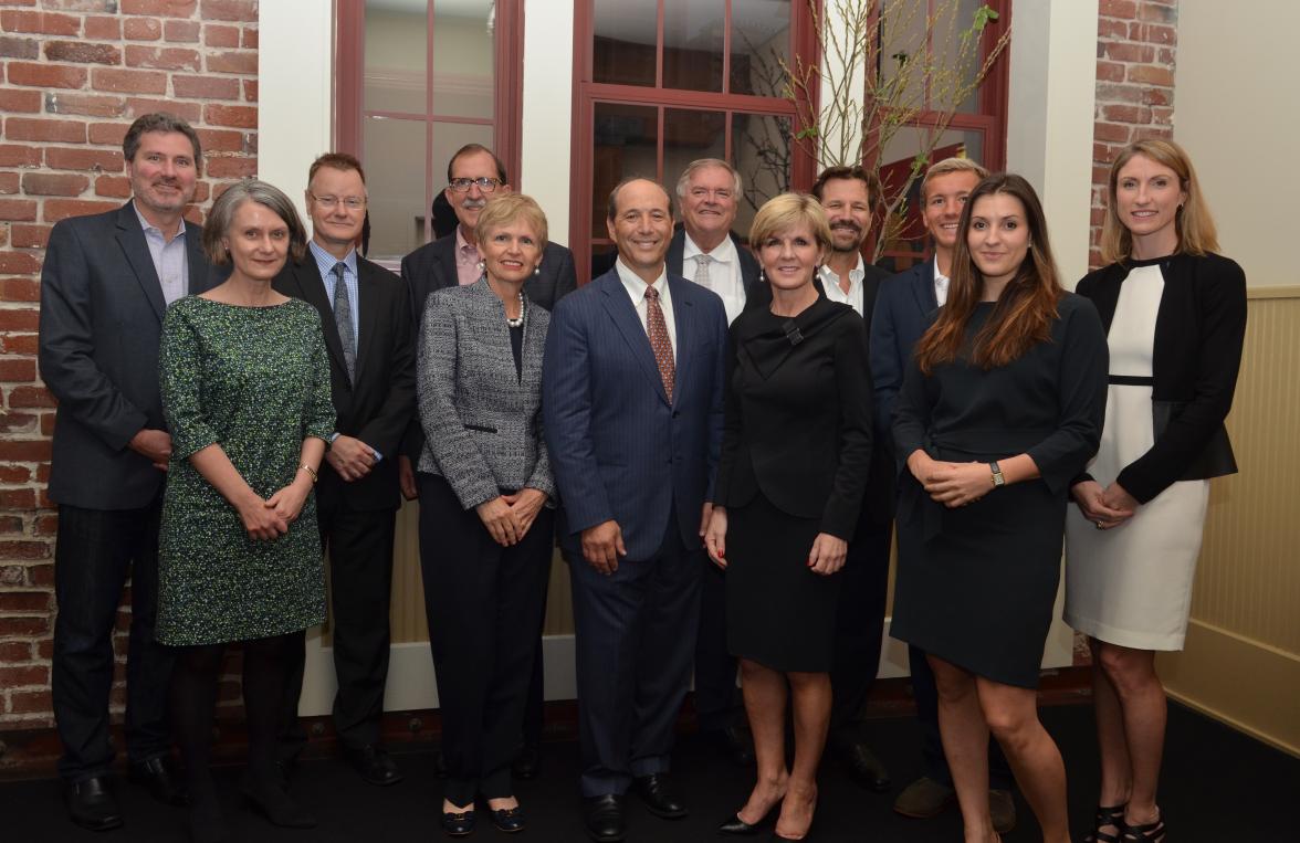 Foreign Minister Julie Bishop, Australia’s Ambassador to the USA, Kim Beazley, former US Ambassador to Australia Jeffrey Bleich and Australia’s Consul-General and Senior Trade Commissioner in San Francisco, Sally-Ann Watts meet with leading businessmen an