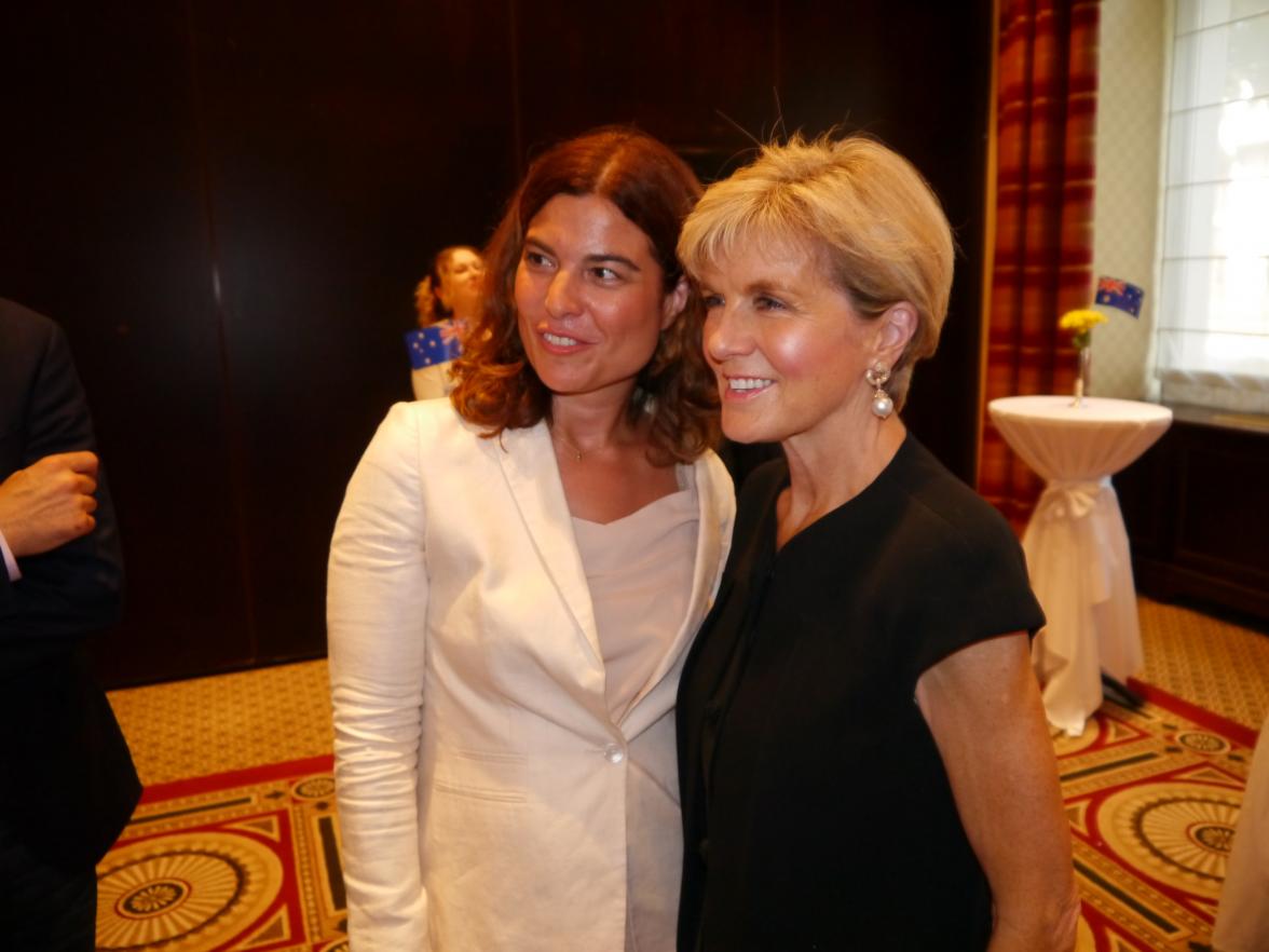 Foreign Minister Julie Bishop with Dzenet (Janet) Garibovic, Australian/Croatian from Perth, currently working in Croatia at PricewaterhouseCoopers as the Regulatory and Legal Affairs Manager.  Zagreb, 9 July 2017.