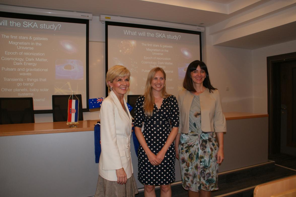 Foreign Minister Bishop with Dr Jacinta Delhaize Post Doctoral Fellow at Zagreb University from Western Australia and Croatia’s Minister for Science and Education, HE Blazenka Divjak, at the WiSTEM (Women in STEM) event.