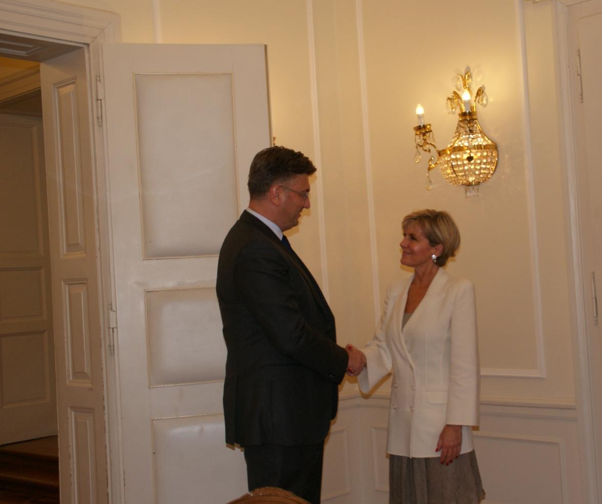 The Prime Minister of the Republic of Croatia, HE Andrej Plenkovic welcomed Foreign Minister Julie Bishop to Croatia upon 25 years of diplomatic relations, 10 July 2017.