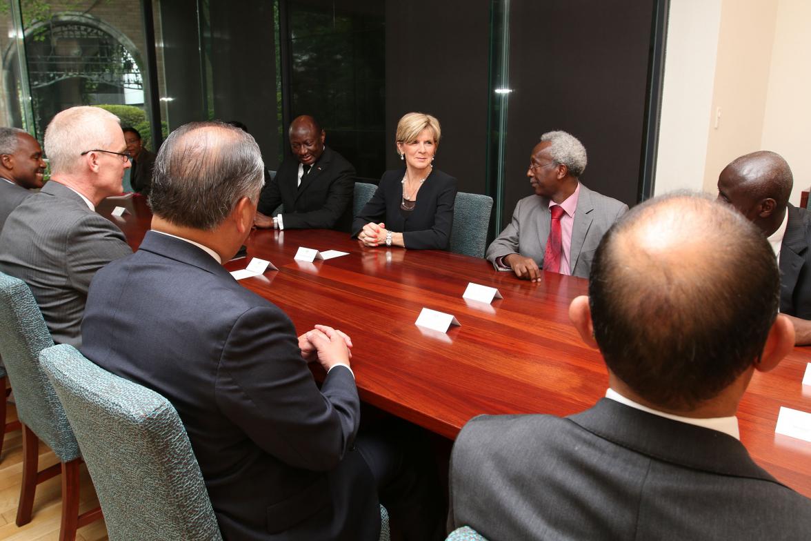 :  Foreign Minister Julie Bishop has morning tea with non-resident Ambassadors to Australia during her visit to Tokyo.