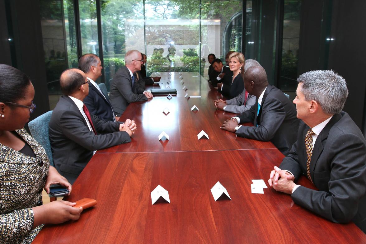 Foreign Minister Julie Bishop has morning tea with non-resident Ambassadors to Australia during her visit to Tokyo.