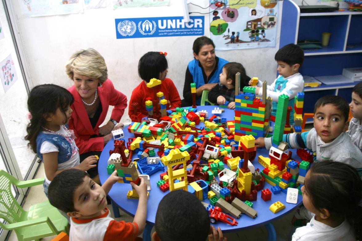 Foreign Minister Bishop Speaking with Syrian Refugee Children - UNHCR Registration Centre.