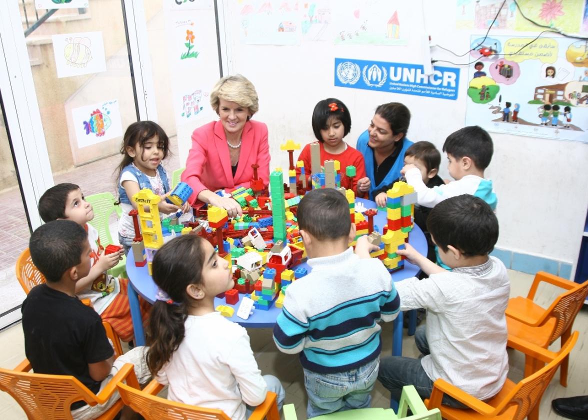 Foreign Minister Bishop Speaking with Syrian Refugee Children - UNHCR Registration Centre