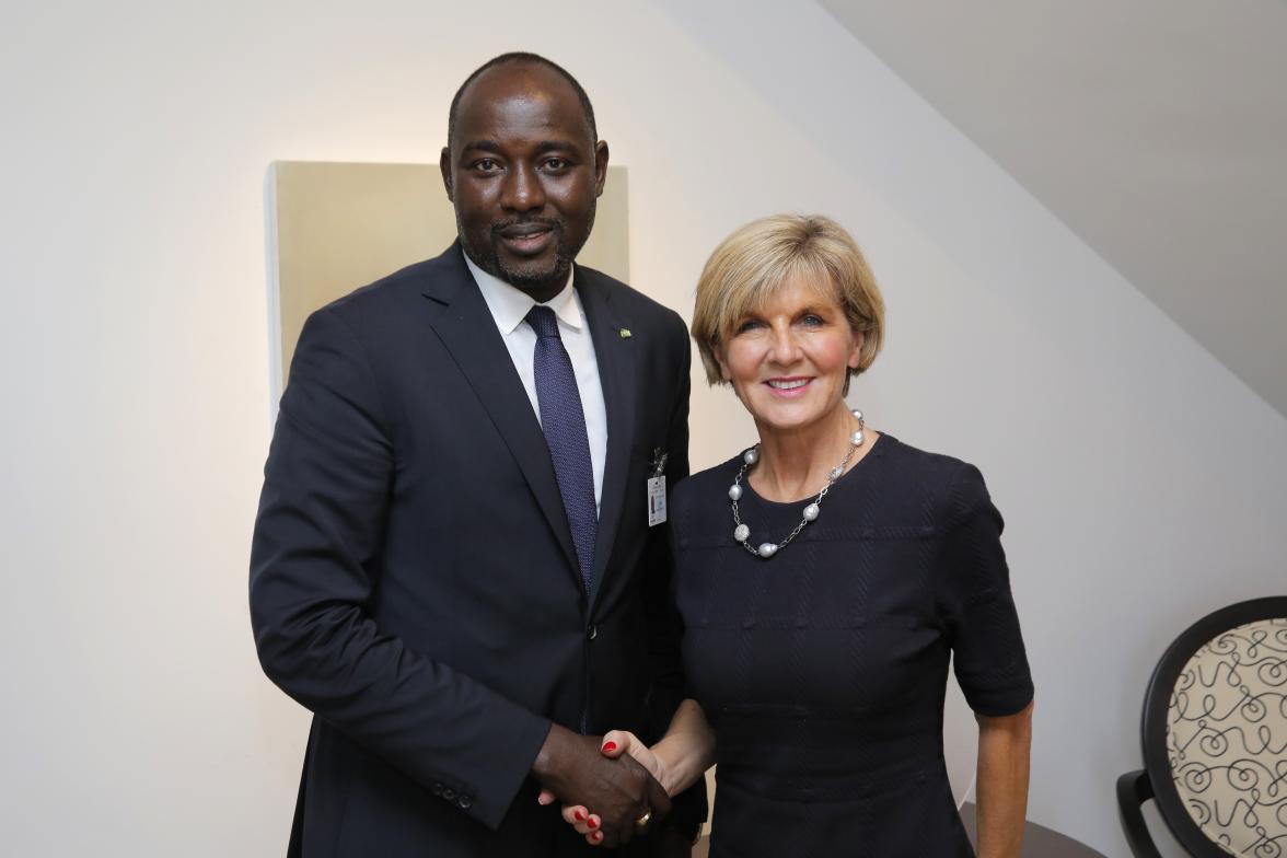 Foreign Minister Julie Bishop meets with the Foreign Minister of Niger on the margins of the United Nations General Assembly, in New York on 21 September 2017.