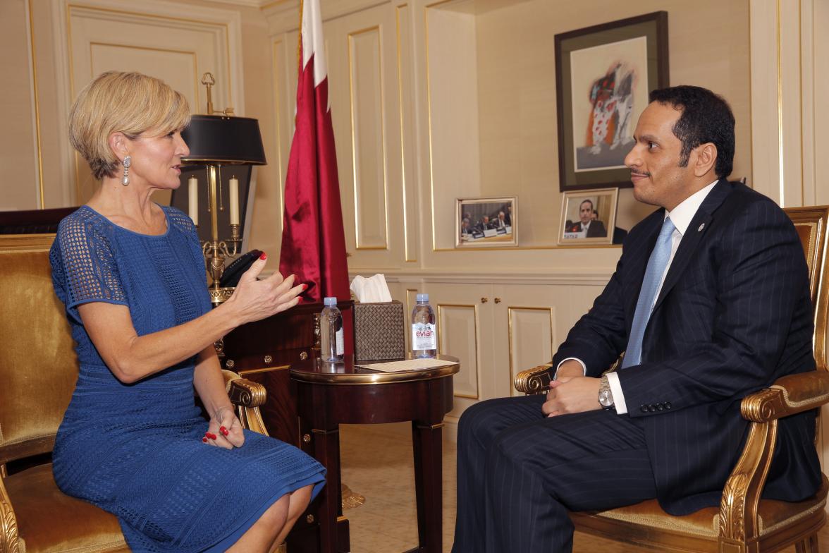 Foreign Minister Julie Bishop meets with Foreign Minister of Qatar, Sheik Mohammed bin Abdulrahman Al Thani, on the margins of the United Nations General Assembly in New York on 20 September 2017. 