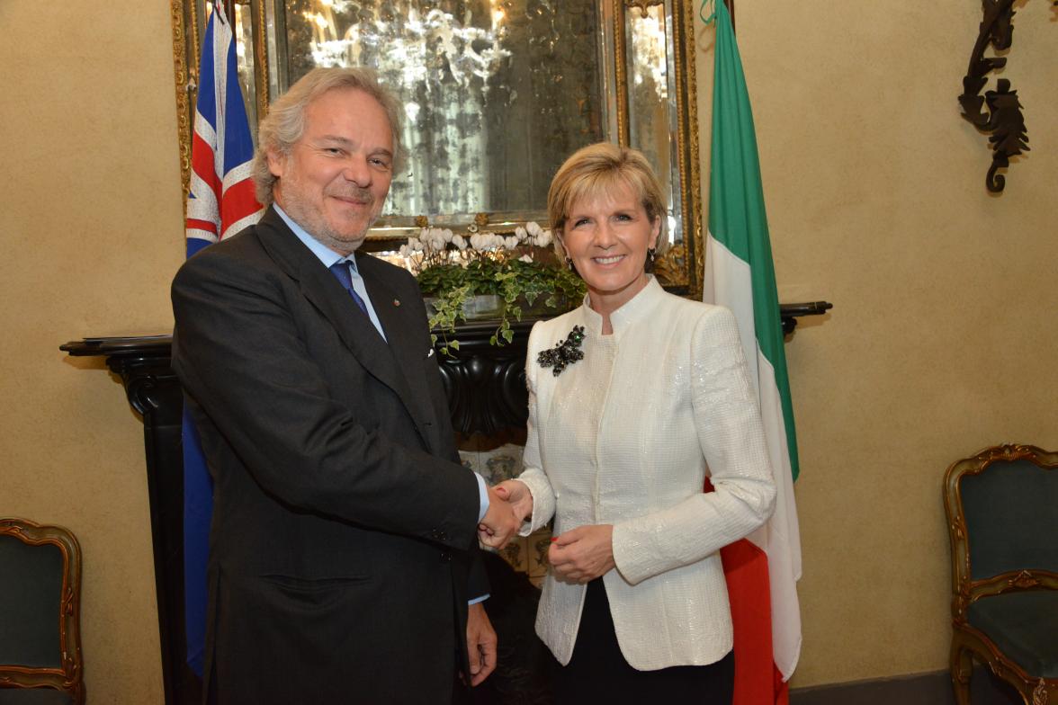 Australia's Foreign Minister Julie Bishop meets with Cav. Pietro Salini, CEO, Salini-Impregilo SpA 