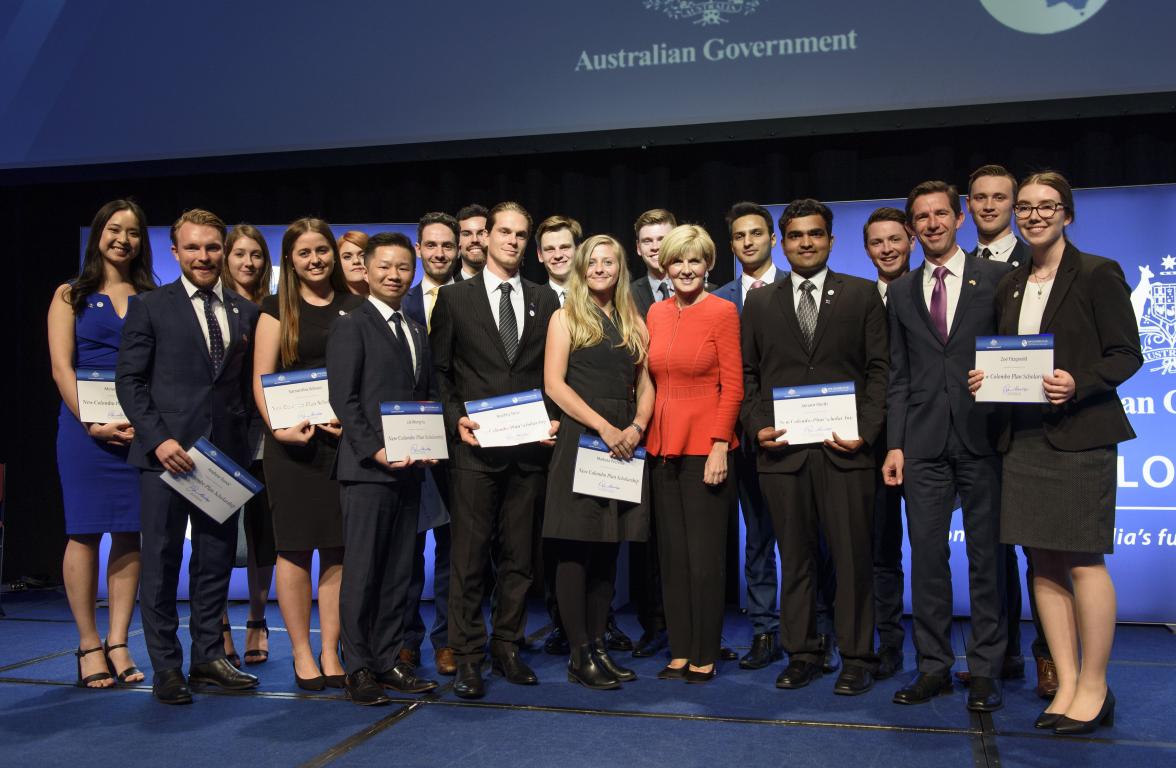 Foreign Minister Julie Bishop and Education Minister Simon Birmingham with the New Colombo Plan 2018 Hong Kong Scholars