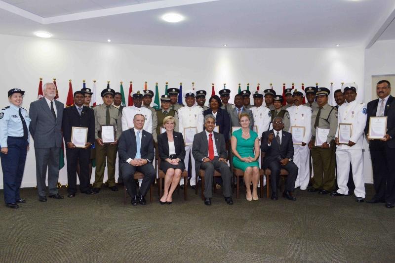 Group photo with graduates of Australian-funded UNODC workshop on maritime crime law enforcement and correctional administration - (far left in back row - Tina Westra, AFP Adviser for the UNODC’s Maritime Crime Programme - Indian Ocean Division and Austra